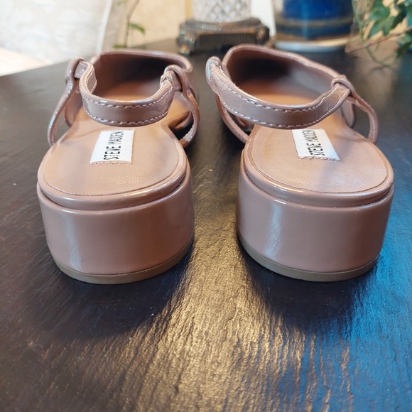 NEW! Steve Madden Wms Allure Patent Slingback Block Heel Tan/Black Vegan Sz 9.5M - Picture 5 of 10